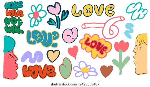set of decorative elements in flat style in vector.love in graffiti. style template for poster invitation sticker logo website design