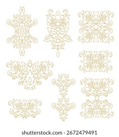 Conjunto de Elementos decorativos, adornos florales de borde, rosetas, texturas