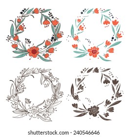 set of decorative elements. floral wreaths in the shape of a circle 