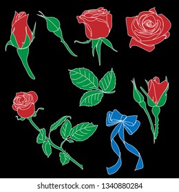 a set of decorative elements in the form of a rose to create your own design