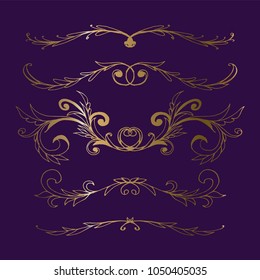 
A set of decorative elements of gold color.