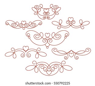 Set of decorative elements with heart  . Dividers.Vector illustration.Well built for easy editing.