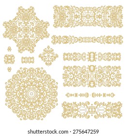 Set of decorative elements - laced rosettes and ribbons