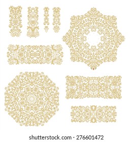 Set of decorative elements - laced rosettes and ribbons