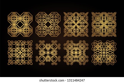 Set of decorative elements for laser cutting of wood. Pattern for creating interior decorations, logo, icons.