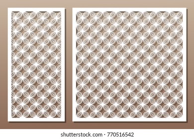 Set decorative elements for laser cutting. Geometric ornament pattern. Pattern wave lines. The ratio 1:2, 1:1. Vector illustration.