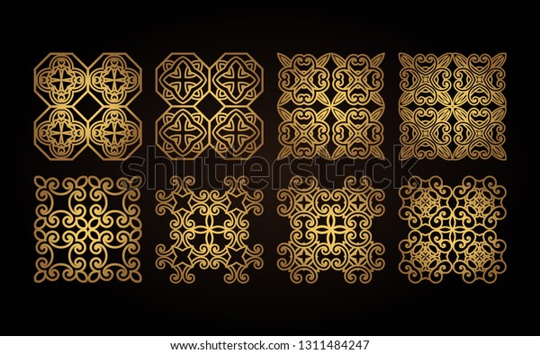 Set of
decorative elements for laser cutting of wood. Pattern for creating
interior decorations, logo,
icons.