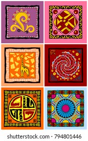 Set of decorative elements of the national ethnic patterns. Patterns of African and Eastern countries. Elements for fabrics and decorative purposes.