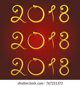 set of decorative elements for new year 2018