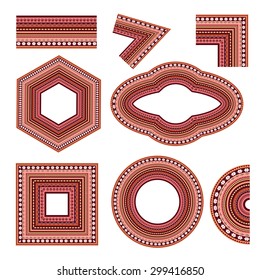 Set of decorative elements, ornamental ethnic frames. Different shapes in vector format and pattern brush