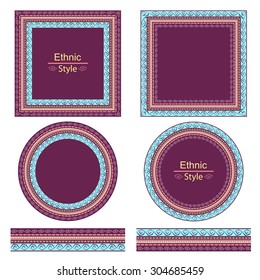 Set of decorative elements, ornamental ethnic frames. Different shapes in vector format and pattern brush