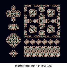 Set of  decorative elements - ornamental rosettes, mandala, ornamental vector border ribbons, oriental style