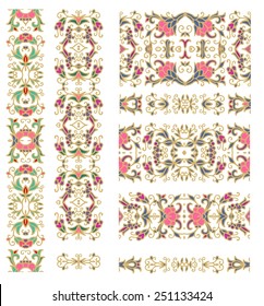 Set of decorative elements -  ornamental vector border ribbons on white background, oriental style