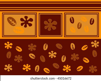A set of decorative elements. Plant motifs. Use shades of brown and orange.