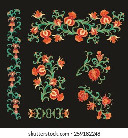 Set of decorative elements with pomegranates