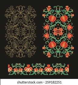 Set of decorative elements with pomegranates