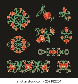 Set of decorative elements with pomegranates