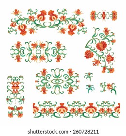 Set of decorative elements with pomegranates