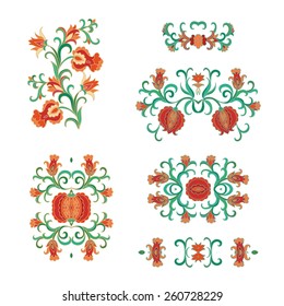 Set of decorative elements with pomegranates