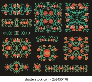 Set of decorative elements with pomegranates