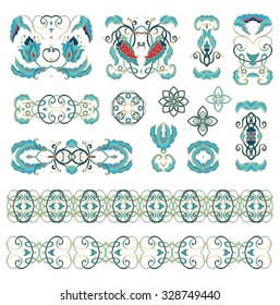 Set of decorative elements (rosettes, ribbons, vignettes)
