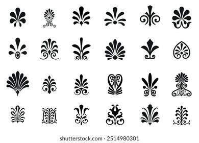 Set of decorative elements in the shape of a palmette