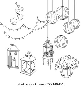 Set of decorative elements in sketch.
