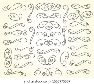 Set of decorative elements in thin p lines. Dividers.