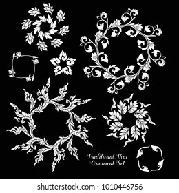 Set of decorative elements of traditional Thai ornament. Stock vector illustration.