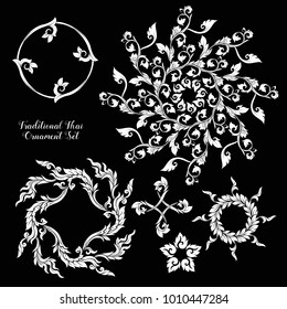 Set of decorative elements of traditional Thai ornament. Stock vector illustration.