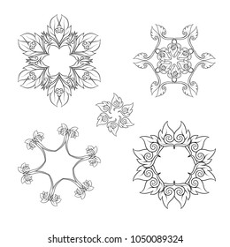 Set of decorative elements of traditional Thai ornament. Stock vector illustration.