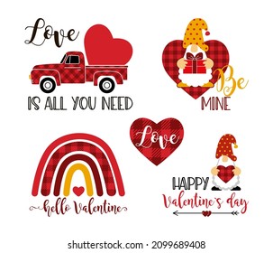 A set of decorative elements for Valentines Day. Vector Illustrations