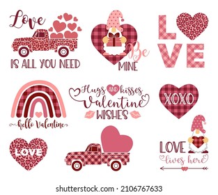 A set of decorative elements for Valentines Day. Vector Illustrations. Be mine, Happy Valentines day, hello Valentine templates