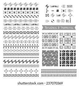 Set of decorative elements, vector brushes, borders, patterns 