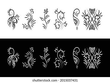 set of decorative elements. vector illustration on white and dark background
