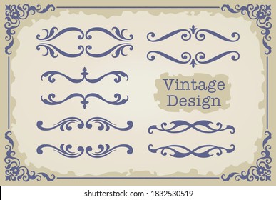 Set of decorative elements in vintage style. Vector illustration.