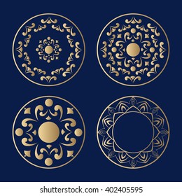 Set of decorative elements in a vintage style with a golden hue. Elements for design of cards, invitations, books, magazines and other printed materials.