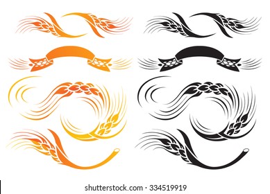 Set of decorative elements with wheat symbols.
