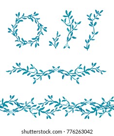 Set of decorative elements with white berries of mistletoe, Viscum album 