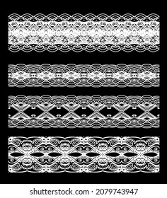 Set of  decorative elements - white laced ribbons on dark background