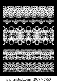 Set of  decorative elements - white laced ribbons on dark background