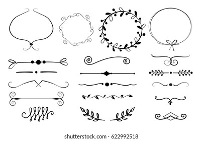 Set Of Decorative Elements. Wreaths And Text Dividers