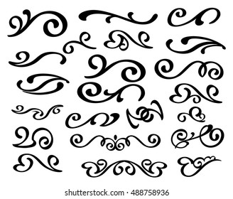 Set of decorative elements.Vector illustration.Well built for easy editing.For calligraphy graphic design, postcard, menu, wedding invitation, romantic style.