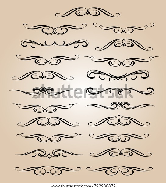Set of decorative\
elements.Vector illustration.Well built for easy editing.For\
calligraphy graphic design, postcard, menu, wedding invitation,\
romantic style.