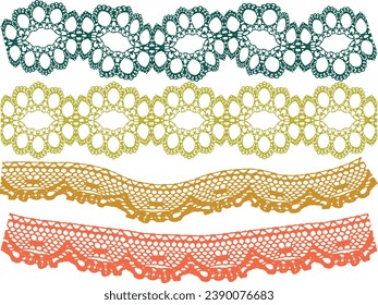 SET OF DECORATIVE EMBROIDERY LACE TRIM USED FOR WOMEN AND GIRLS APPAREL DRESSES TOPS AND ACCESSORIES FASHION DESIGN VECTOR ILLUSTRATION