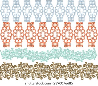 SET OF DECORATIVE EMBROIDERY LACE TRIM USED FOR WOMEN AND GIRLS APPAREL DRESSES TOPS AND ACCESSORIES FASHION DESIGN VECTOR ILLUSTRATION