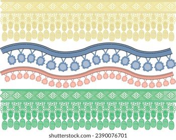 SET OF DECORATIVE EMBROIDERY LACE TRIM USED FOR WOMEN AND GIRLS APPAREL DRESSES TOPS AND ACCESSORIES FASHION DESIGN VECTOR ILLUSTRATION