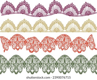 SET OF DECORATIVE EMBROIDERY LACE TRIM USED FOR WOMEN AND GIRLS APPAREL DRESSES TOPS AND ACCESSORIES FASHION DESIGN VECTOR ILLUSTRATION