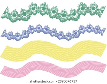 SET OF DECORATIVE EMBROIDERY LACE TRIM USED FOR WOMEN AND GIRLS APPAREL DRESSES TOPS AND ACCESSORIES FASHION DESIGN VECTOR ILLUSTRATION