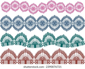 SET OF DECORATIVE EMBROIDERY LACE TRIM USED FOR WOMEN AND GIRLS APPAREL DRESSES TOPS AND ACCESSORIES FASHION DESIGN VECTOR ILLUSTRATION